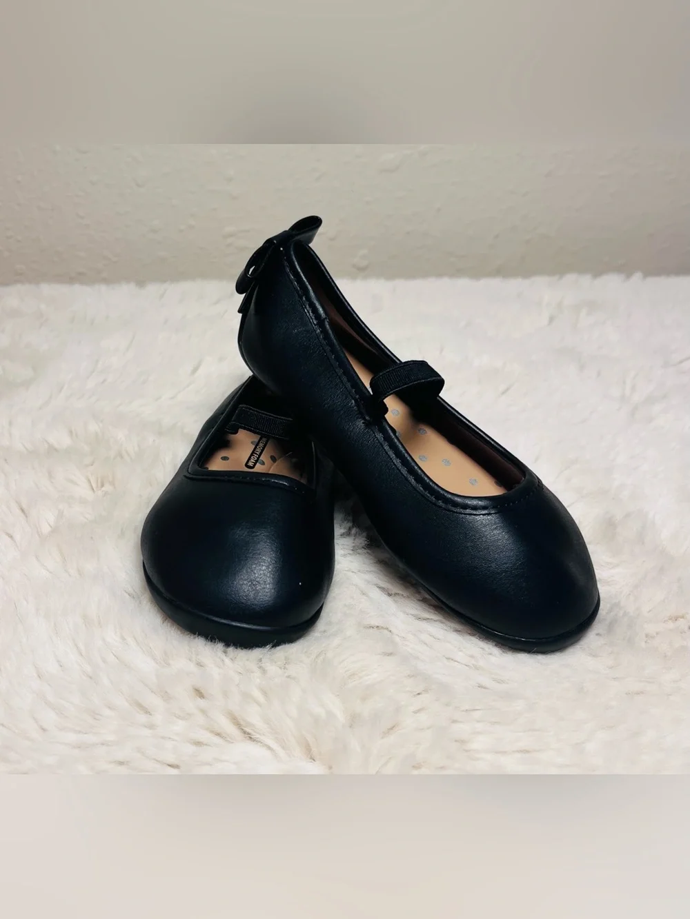 wonder nation Black Girls' Mary Jane Ballet Flats with Heel Bow
